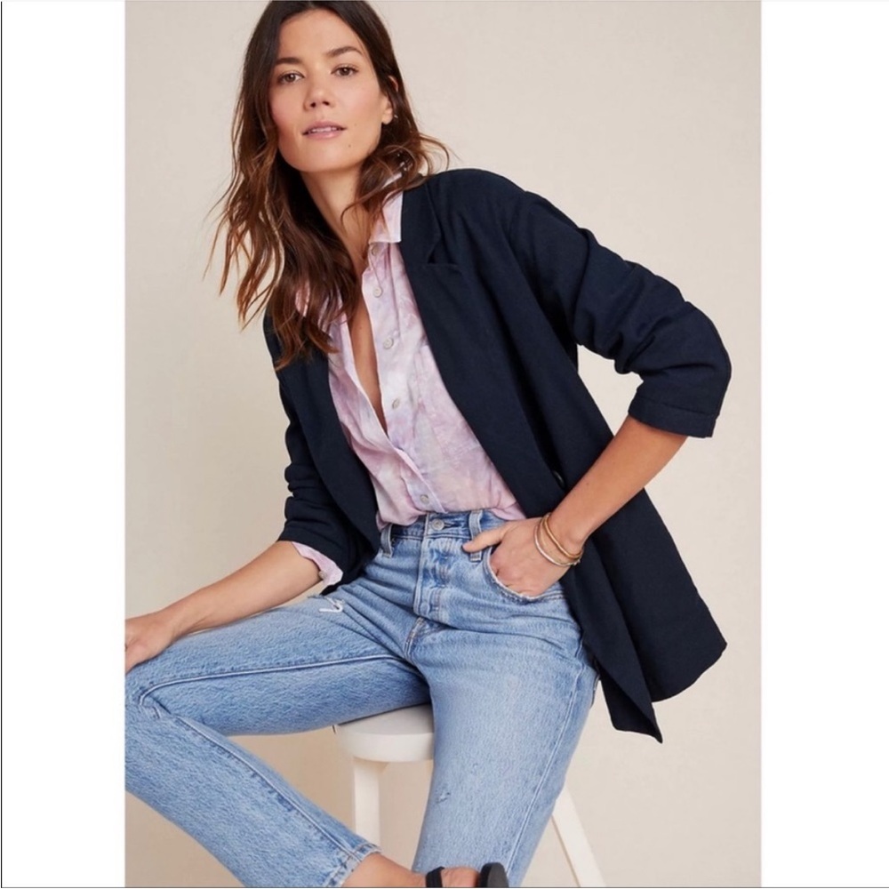Anthropologie Navy Relaxed Blazer